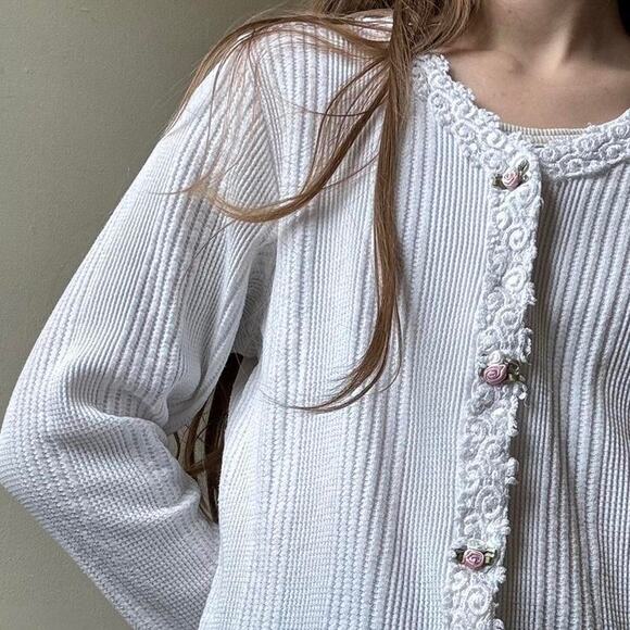 Vintage LA Gold Ribbed Rose Cardigan Intimates Femme - Picture 2 of 4